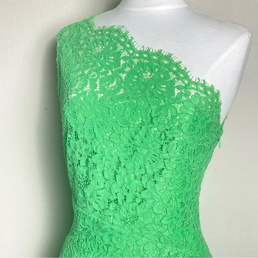 Shoshanna Lace Dress ‘Maia’ Sz: 4 | One Shoulder | Green Summer Cocktail Party - Picture 3 of 16